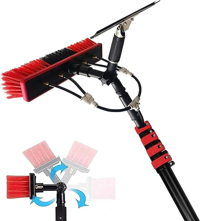 3-in-1 Aluminum Window Cleaner &amp Solar Panel Brush with Squeegee Water Fed System 20ft Hose - Perfect for Glass Windows &amp Solar Panel Cleaning