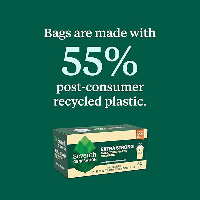 Seventh Generation Kitchen Garbage Bags 13 Gallon Pack of 6 Extra Strong Made from Recycled Plastic 20 count