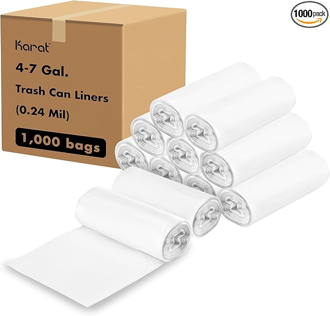 Karat Trash Bags [4-7 Gal - 1000 pc] | 6 Microns | Clear High Density Garbage Can Liners | 24 x 24