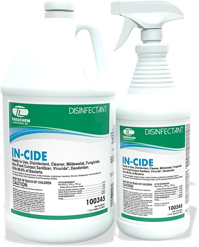 In-Cide Hospital Grade Disinfectant Spray - EPA Registered Cleaner Kills 99.9% MRSA H1N1- Medical Grade for Home Office Clinic - Fresh Scent - 1 Gallon + 32oz Bundle