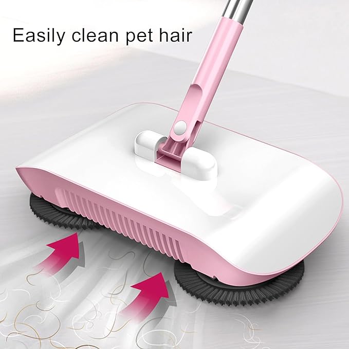 Household Hand Push Sweeper Multi Purpose Mop Broom Dustpan Blue Pink Manual Floor Cleaning Tool for Home Household Hand Push Sweeper (Pink)