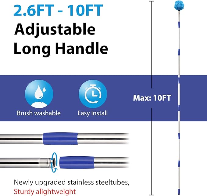 Cobweb Duster with Extension Pole4-10FT Stainless Steel Spider Web Brush with PoleCobweb Duster Outdoor for High Ceilings and SurfacesSteel Long Handle Lightweight Cleaner