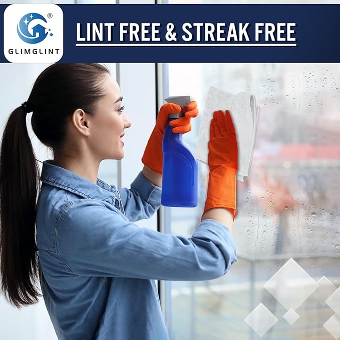 GLIMGLINT White Microfiber Cleaning Cloth150PK Reusable Cleaning RagsHighly Absorbent Shop Rags BulkAll-Purpose Car Cleaning Towels for TV Screen Kitchen Bathroom Restaurant Garage 14X12