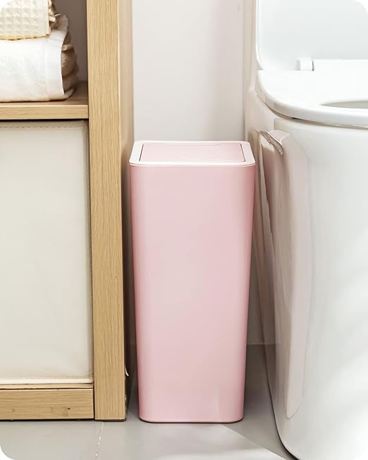 Baffect Small Trash Can with Lid Waste Basket Bathroom Garbage Can Dorm Room Essentials for Bedroom Office College-2.1 Gallon (Pink)