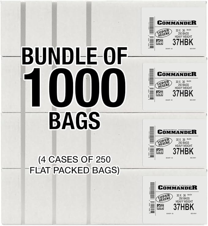Commander 20-30 Gallon 0.59 MIL Black Heavy Duty Garbage Bags - 30 x 36 - Pack of 1000 - For Contractor Janitorial Industrial &amp Commercial