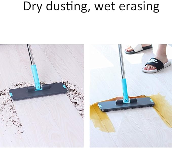 Flat Floor Mop and Bucket Set for Home Cleaning System with Stainless-Steel Handle/Washable Microfiber Pads