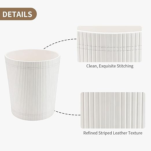 GORESE Pu Leather Trash Can 2.6 Gallon Wastebasket Small Wastepaper Basket for Office Bedroom Living Room Round Trash Bin Home Decor Cream White