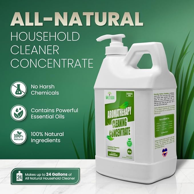 Naeterra Lemongrass Aromatherapy Cleaning Concentrate 64 oz - Natural All Purpose Multi Surface Cleaner - Plant Based Essential Oil Formula for Floors Glass &amp Granite - Pet Safe - Makes 24 Gallons