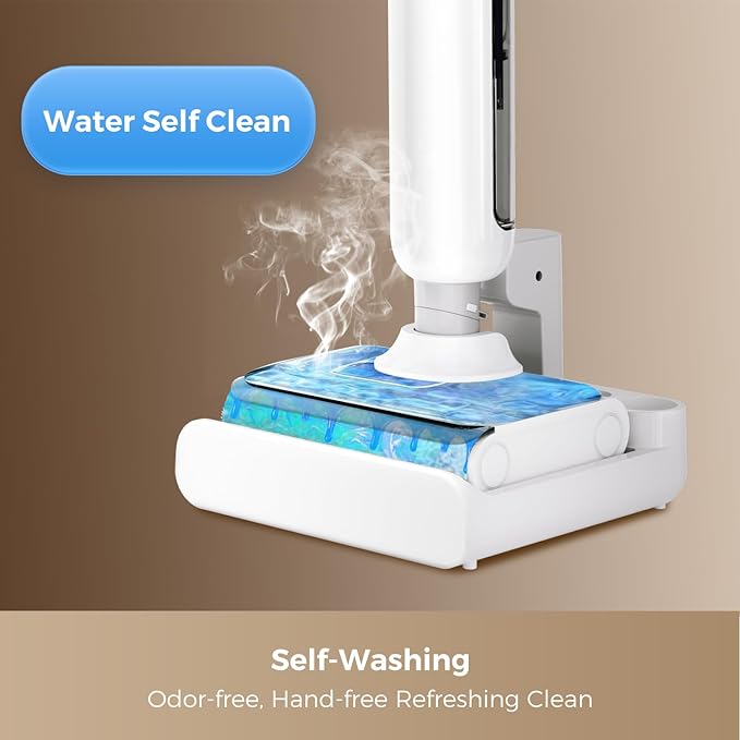 Wet Dry Vacuum Cleaner 17000Pa Cordless Vacuum Mop Combo for Hard Floors 180° Lay-Flat Design with Edge Cleaning Self-Cleaning Floor Washer Up to 45 Min Runtime LED Display &amp Voice Prompts