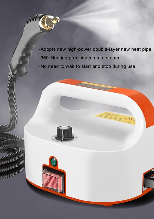 1600W Handheld Steam Cleaner Machine with 3 Brush Accessory Set Cleaning Portable High Pressure Car Steamer Mini Power Cleaning Steamer for Kitchen Furniture Bathroom Floor Car (Color : Orange)