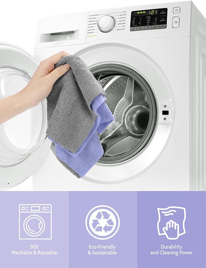 Fantasticlean Microfiber Cleaning Cloth Roll -75 Pack Tear Away Microfiber Towels 12 x 12 Reusable Washable Scratch Free Ultra Absorbent Dishcloth for All-Around Cleaning Supplies (Lavender)