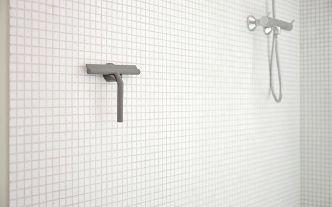 Zone Denmark Effortless Elegance Glass Wiper with Magnetic Holder for Stylish and Convenient Bathroom Maintenance Grey Marl 6.7x 8.3inches