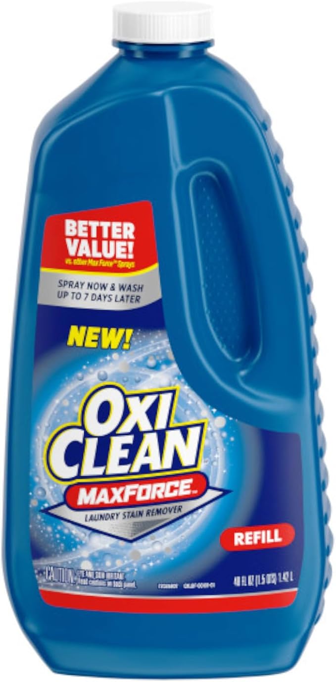 OxiClean Max Force Laundry Stain Remover Spray 12 fl oz + 48 Fl Oz Refill Bottle Kit 60 Fl Oz Total