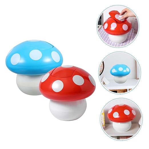 PRETYZOOM 2pcs Decorative Mushroom Desk Trash Can Small Waste Basket for Office Kitchen Bedroom Mini Bin Cover