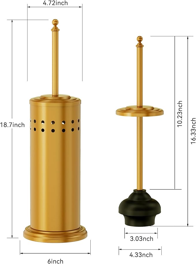 DOWRY Anti-Hand Off Toilet Plunger with Holder for BathroomPowerful Efficient Force Suction CupHeavy Duty Deep Cleaning Gold