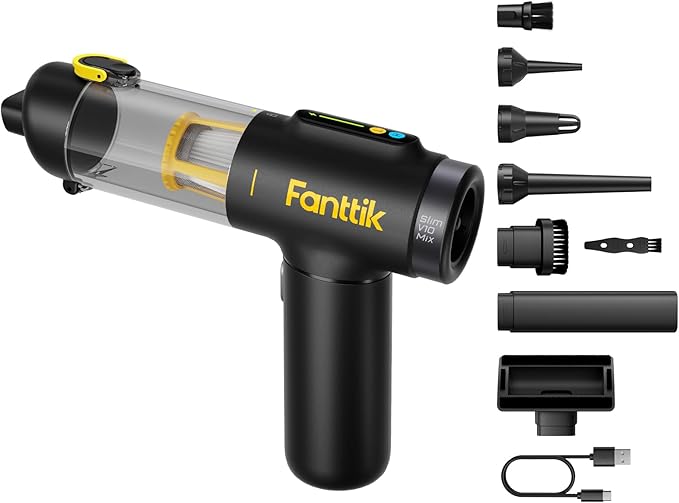 Fanttik Slim V10 Mix Cordless Car Vacuum 4 in 1 Handheld Air Duster Color Smart LED Display 16kPa Suction Power Cordless Portable Mini Keyboard Vacuum for Car Office Desk