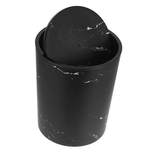 Marble Pattern Bathroom Trash Can with Lid Large Capacity Plastic Waste Bin for Home and Office Round Lift-Top Wastebasket for Kitchen and Bathroom Use