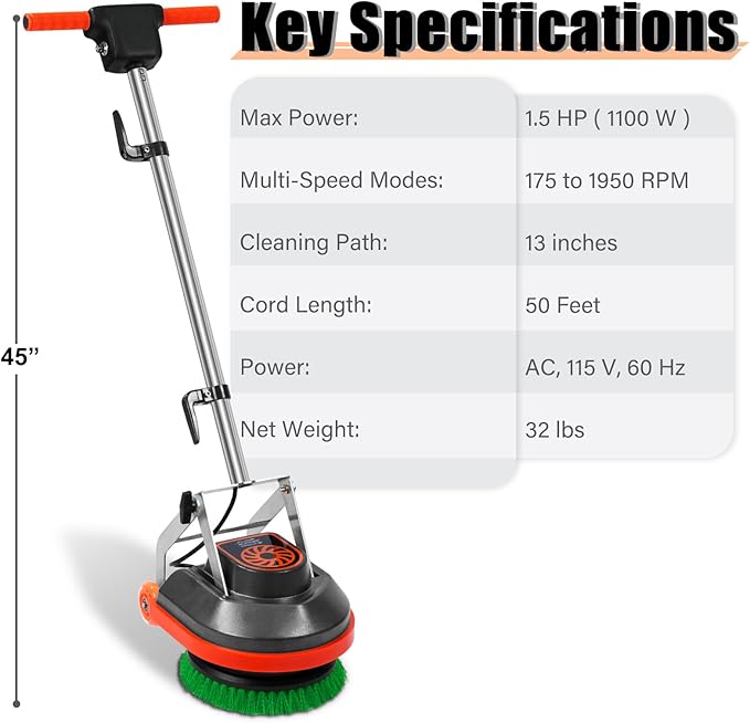 Commercial Floor Scrubber Machine Heavy Duty Orbital Floor Cleaner Multi-Functional Floor Buffer Polisher Machine- Deep Cleaning Tile and Grout Hardwood Floors and Carpets with Ease Orb-5