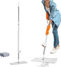Floor Scrubber Mop - 126*36*11cm/49.61*14.17*4.33 Inches Tile Floor Scrubber Mop Self-Cleaning Bucket System Microfiber Flat Mops with Stainless Steel Handle | Wet Dry Dust Mopp for Convenient Pract