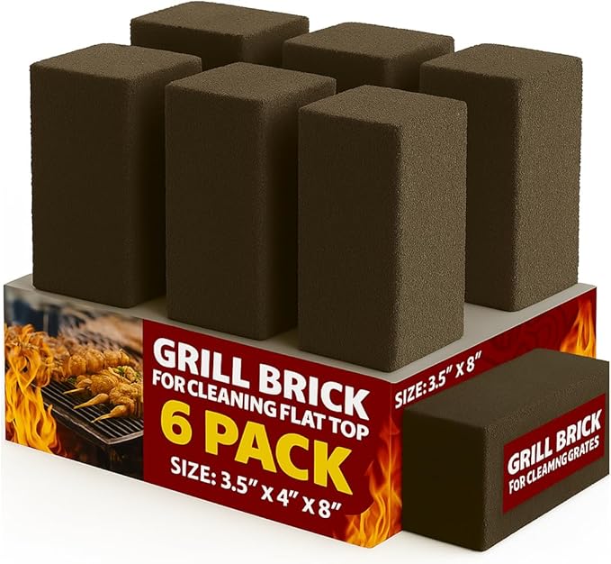 Commercial Grade Heavy Duty Grill Cleaning Brick Bulk 6 Pack. Pumice Stone Cleaner Tool Cleans and Sanitizes Restaurant Flat Top Grills or Griddles Effectively Without Harsh Chemicals or Abrasives