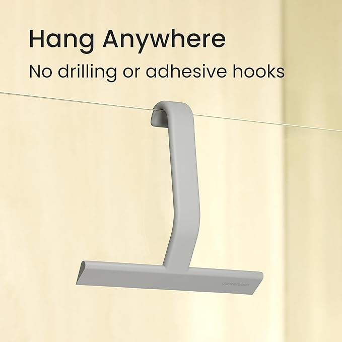 dancemoon JustHang Shower Squeegee for Glass Doors All-in-One Piece Silicone Squeegee with Built-in Hook for Bathroom Window Mirror Tile Wall Car Streak-Free Bathroom Cleaner Tool10 Inch Gray