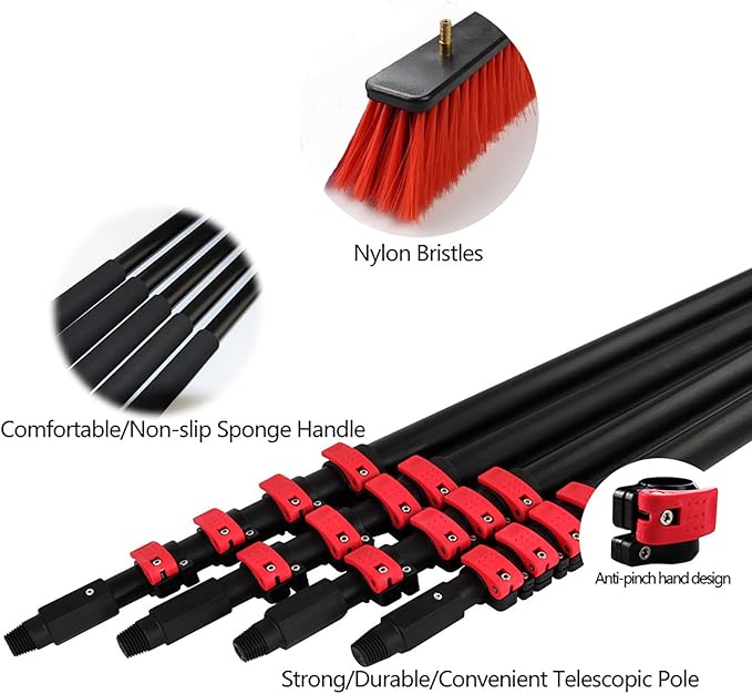 Window Cleaning Pole Extendable Window Cleaning Kit Window Cleaning Pole with Large Brush Head Roof Cleaning Tools18FT/5.4m