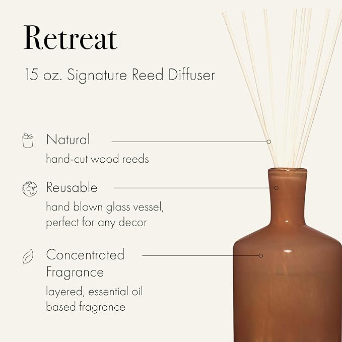 LAFCO New York Signature Reed Diffuser Retreat - 15 oz - Up to 9 Months Fragrance Life - Reusable Hand Blown Glass Vessel - Natural Wood Reeds - Made in The USA
