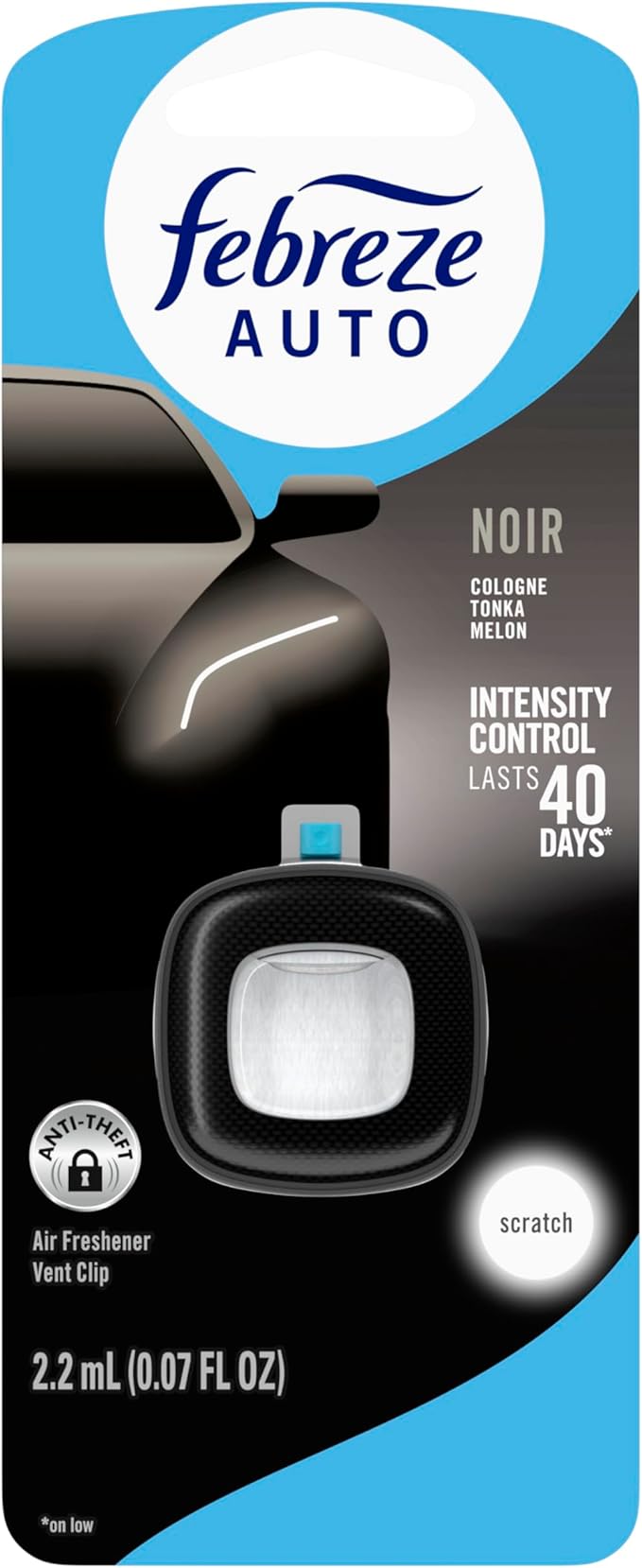 Febreze AUTO Air Freshener Odor-Fighting Automotive Vent Clip Noir Scent 8 Count