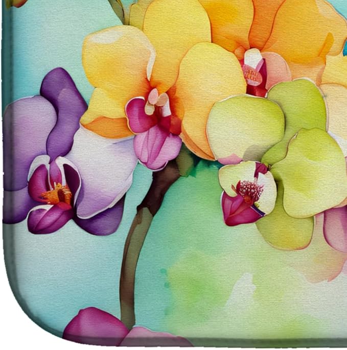 Caroline's Treasures DAC1598DDM Orchids in Watercolor Dish Drying Mat Absorbent Dish Drying Mat Pad for Kitchen Counter Dish Drainer Mat for Countertop 14 x 21 Multicolor
