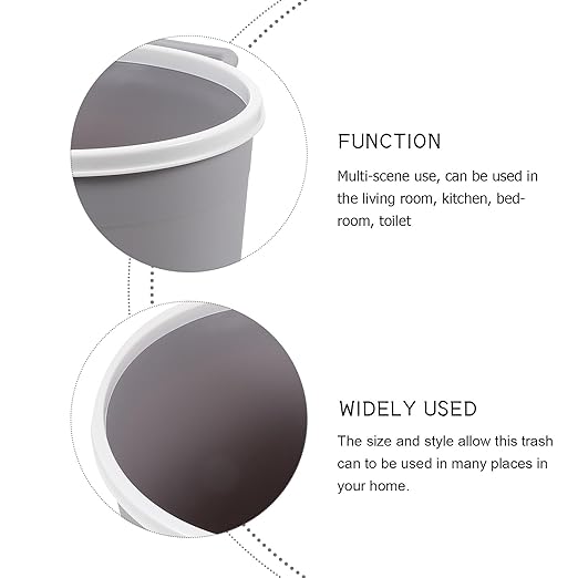 Round Household Trash Can Waste Container Gray Small Kitchen Bathroom Wastebasket Compact Garbage Recycling Bin for Home Storage and Bathroom Use