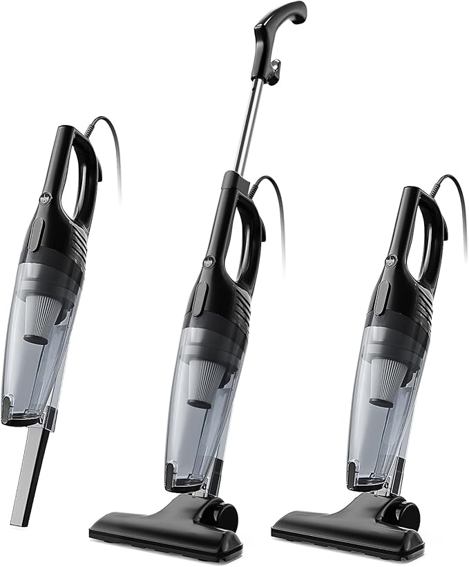 Corded Stick Vacuum Cleaner 15000Pa Powerful Suction Lightweight 3 lbs Corded Vacuum for Pet Hair &amp Hard Floors Long 16.7ft Cord 1L Dust Cup &amp Crevice Tool Included (Black)