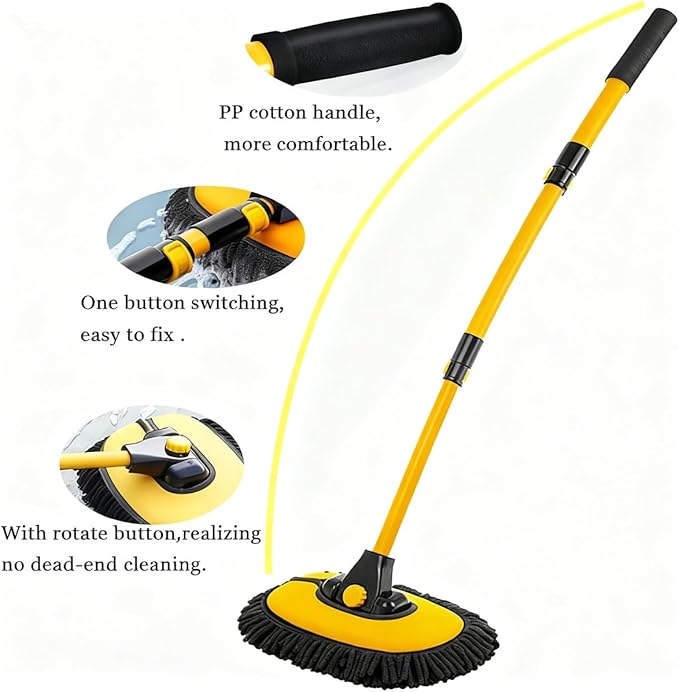 Car Wash Brush with Long Handle Microfiber Towels Car Wash Kit Cleaning Supplies Car Wash Mop Mitt with 2 Replacement Head  Extension Pole Car Brush Cleaning Kit for Cars Trucks