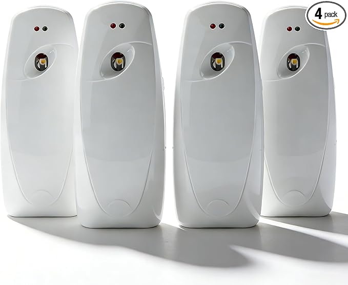Automatic Spray Dispenser – 4-Pack Room Spray Air Freshener Wall Mounted or Desktop Design for Home &amp Commercial Use – Battery Operated Air Freshener(White)