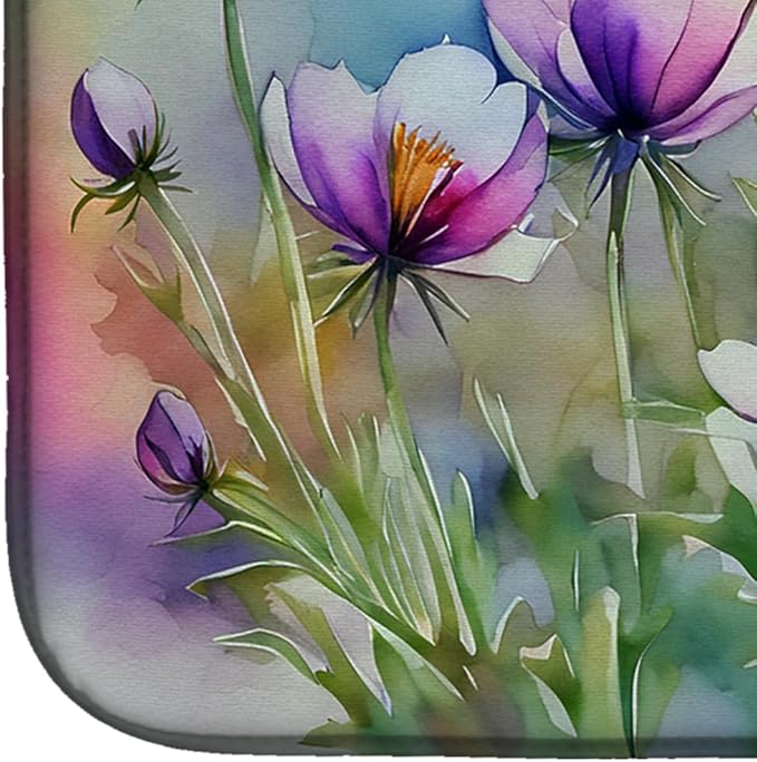 Caroline's Treasures DAC1705DDM South Dakota Pasque Flowers in Watercolor Dish Drying Mat Absorbent Dish Drying Mat Pad for Kitchen Counter Dish Drainer Mat for Countertop 14 x 21 Multicolor