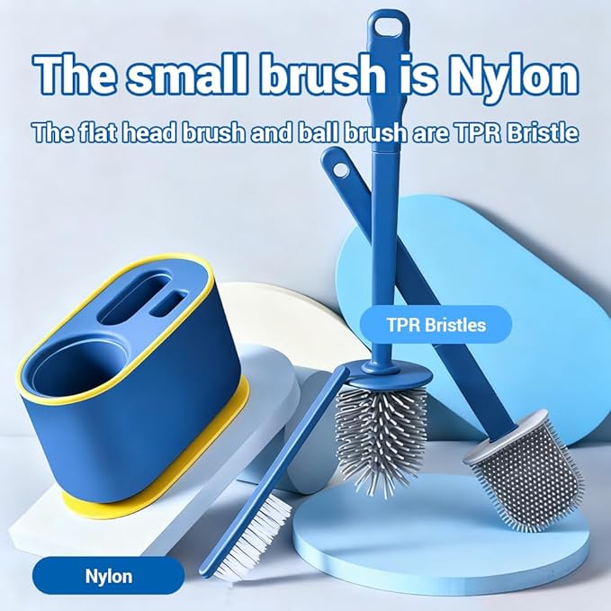 Toilet Brush Set Bathroom Accessories Toilet Bowl Cleaners Deep Cleansing Multifunctional Hanging Toilet Brush Set for Bathroom(Bule)