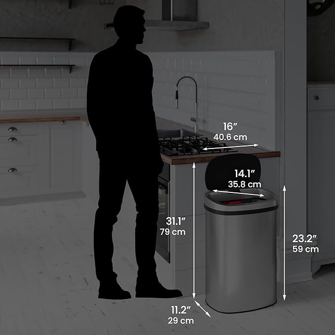 iTouchless Push-Top Lid 13 Gallon Trash Can with Odor Control System – Stainless Steel Garbage Bin Press-Top Soft-Close Spring Lid Fingerprint-Resistant for Kitchen Home Office Restroom Business