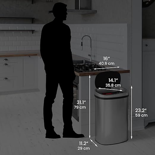 iTouchless Push-Top Lid 13 Gallon Trash Can with Odor Control System – Stainless Steel Garbage Bin Press-Top Soft-Close Spring Lid Fingerprint-Resistant for Home Office Kitchen Restroom Business