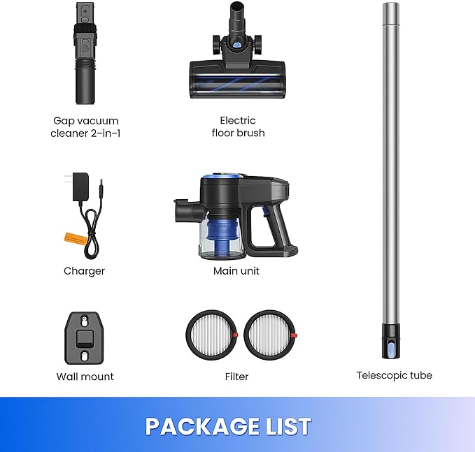 Cordless Vacuum Cleaners for Home 8 in 1 Wireless Vacuum with LED Lights &amp Roller Lightweight Stick Vacuums &amp Electric Brooms for Pet Hair Hard Floor Carpet Standing or Hanghing (Blue)