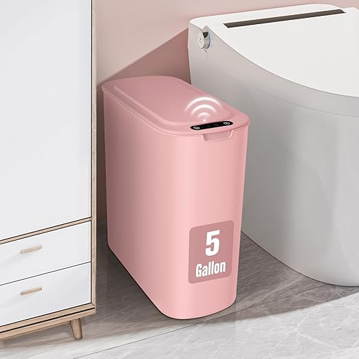 Cesun Motion Sensor Trash Can 5 Gallon Automatic Bathroom Garbage Can with Lid Touchless Smart Plastic Slim Wastebasket for Bathroom Office rv Bedroom Living Room Pink