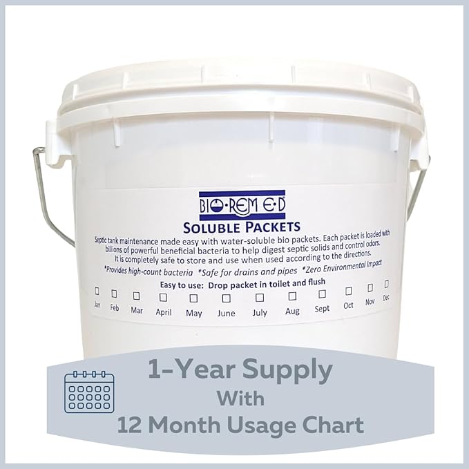 Industrial Strength Septic Tank Treatment Flushable live Bacteria Packets Dissolvable Sewer &amp Drain Line Treatment to Prevent Expensive Sewage Backups 1-Year Supply (12 Packets)
