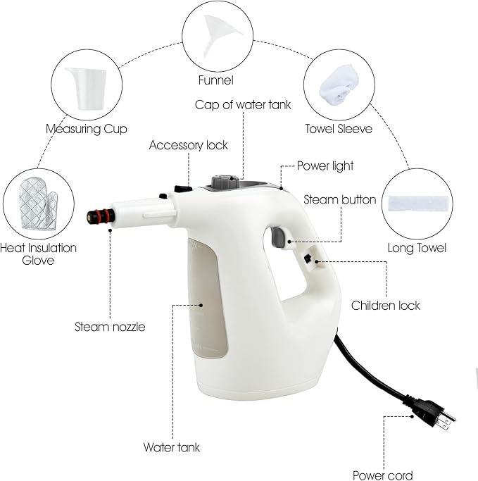 COSTWAY Handheld MultiPurpose Steam Cleaner with 17 Pieces 350ml Large Capacity Steam Mop Continuous Fill water Portable Chemical-Free Steamer for Home Use Floors Windows 1400W Grey