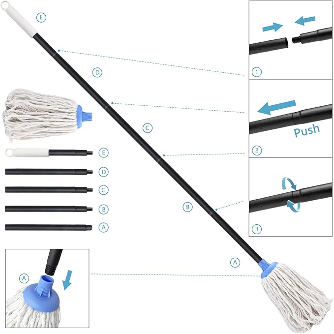 Indoor Mop for Floor Cleaning - Cotton Mops for Floor Cleaning 52-inch Simple Mops for Cleaning Living Rooms Bathrooms and Kitchens.