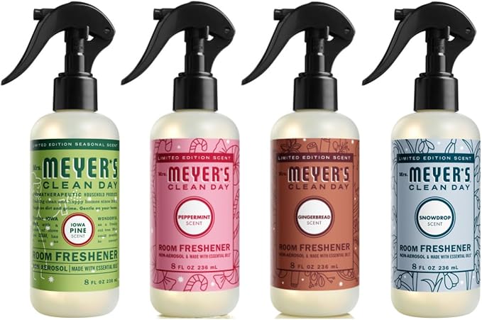 Mrs. MEYER'S CLEAN DAY Room Freshener 4 Pack Variety Pack Iowa Pine Peppermint Gingerbread Snowdrop 8 Fl Oz Each 1 CT