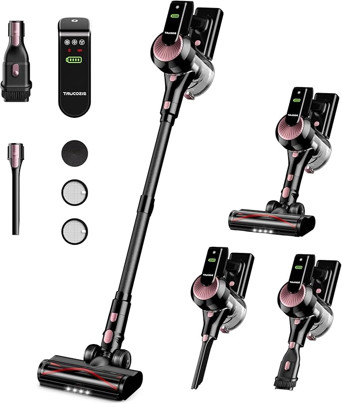 Cordless Vacuum Cleaner Self-Standing 40Kpa 45Mins Vacuum Cleaners for Home 8-in-1 Lightweight Stick Vacuum with Anti-tangle Wireless Vacuum for Carpet Tile Pet Hair Hardwood Floors Black