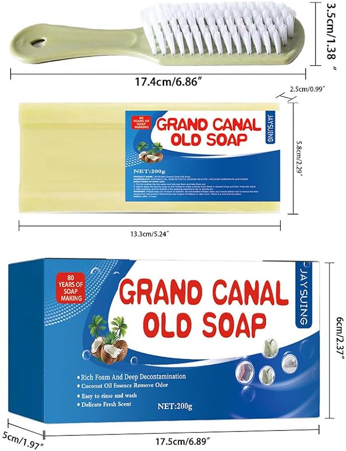 Canal Old Soap with Brush2024 New Canal Soap Bar for Stains Canal Soap Bar Stain Remover Easily Remove Stains from Clothes Grand Canal Soap for Clothes Shoes And Any Stains. (2PCS)