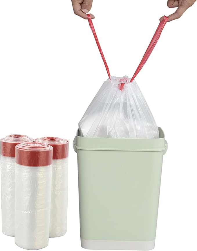 Pekky 8 Gallon Drawstring Trash Bags Clear Heavy Duty 120 Counts