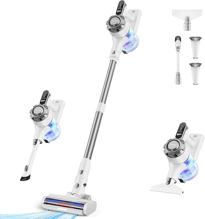 Trucozie Cordless Vacuum Cleaner 8-in-1 Lightweight Stick Vacuum with 45mins Runtime Powerful Suction Vacuum Cleaners for Home Hardwood Floors Carpet Pet Hair White