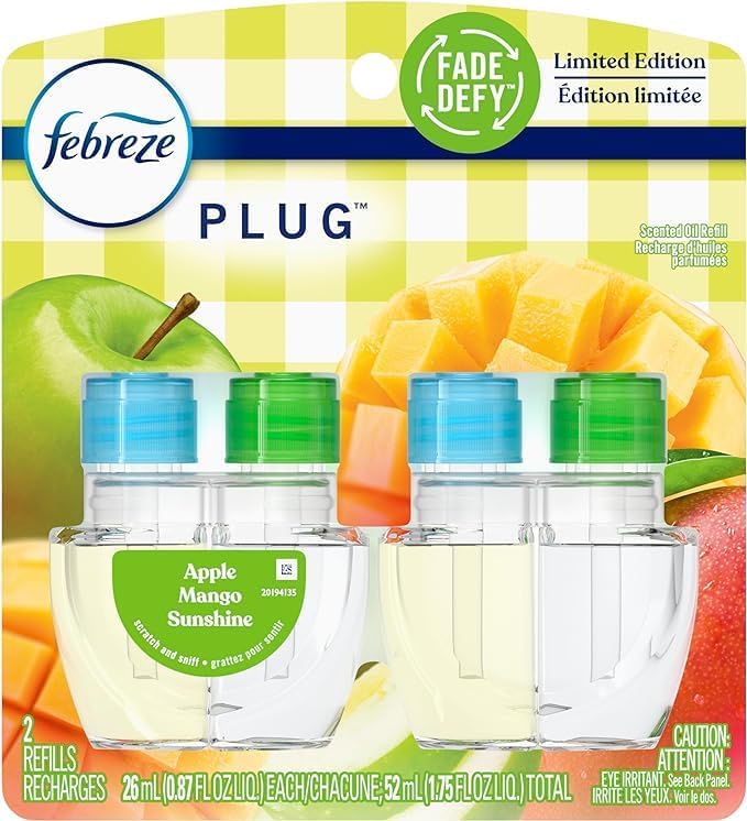F.e.b.r.e.z.e Odor-Fighting Fade Defy Plug Air Freshener (2) of 0.87 fl oz Refills-Limited Edition (Apple Mango Sunrise)