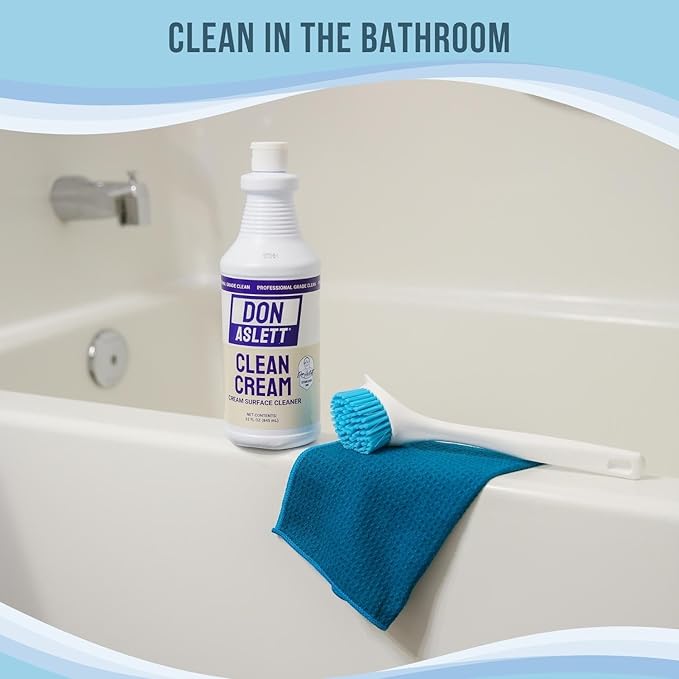 Don Aslett Clean Cream (32 Oz Bottle Pack of 2) Removes Kitchen Build-Up Bathroom Stains Soap Scum Grease | Whitening and Deodorizing Glass Stainless Steel Ceramic Surfaces and More.