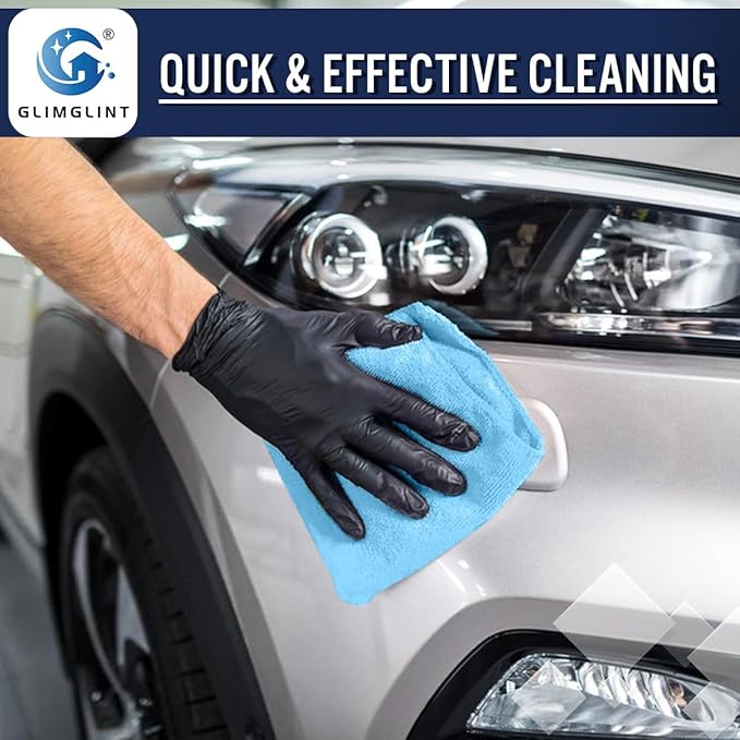 GLIMGLINT Blue Microfiber Cleaning Cloth150PK Reusable Cleaning RagsHighly Absorbent Shop Rags BulkAll-Purpose Car Cleaning Towels for TV Screen Kitchen Bathroom Restaurant Garage 14X12